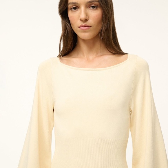 NWT New STAUD CLAUDE Sweater Knit Mini Long Sleeve DRESS Boat Neck BUTTERCREAM - Picture 5 of 12